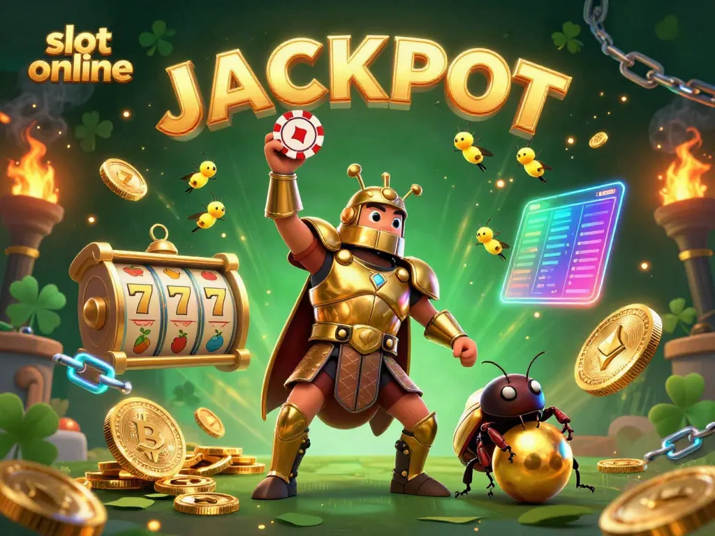 Spin the reels of slot online in this vibrant 3D illustration showcasing a beetle jackpot victory.