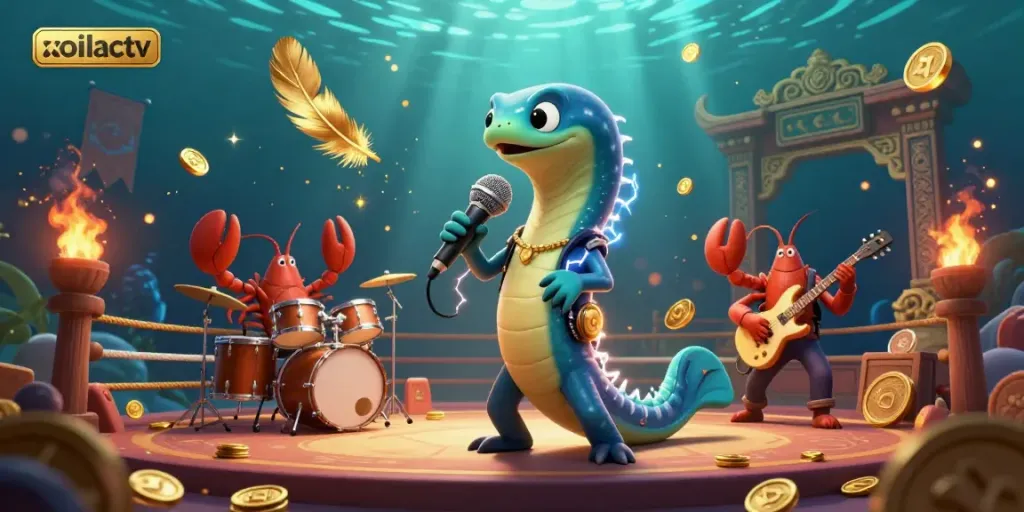Xoilactv engages viewers with an electric eel DJ performing live on an underwater casino stage.