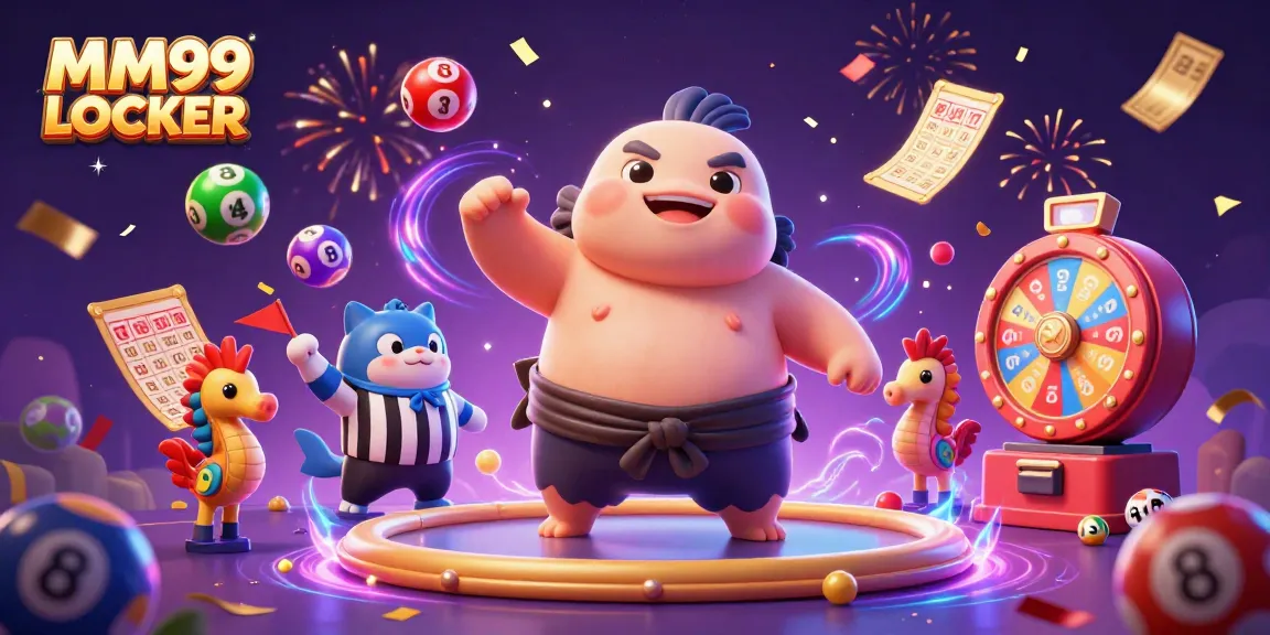 Engage in thrilling games at MM99 LOCKER with vibrant lottery balls and festive casino elements.